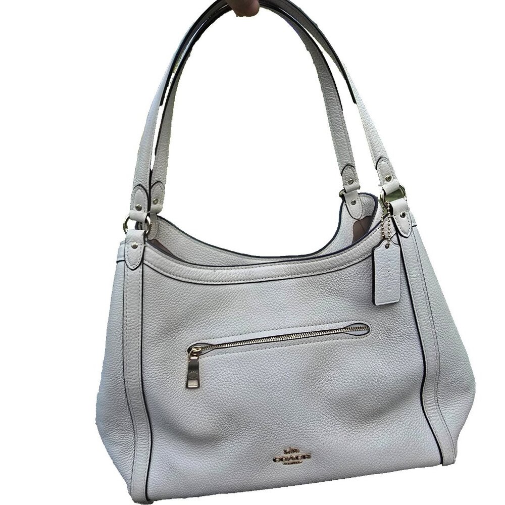 Coach Kristy Shoulder Bag Off White Pebbled Leather Satchel Handbag Purse Hobo